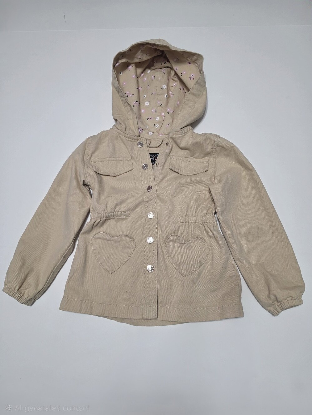 Victory Heart Girl's Cotton Lightweight Khaki Utility Hoodie Jacket Sz 6